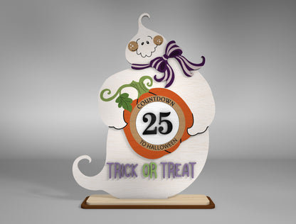 Halloween Ghost Countdown Calendar SVG for Glowforge LightBurn xTool Trick or Treat Shelf Sitter