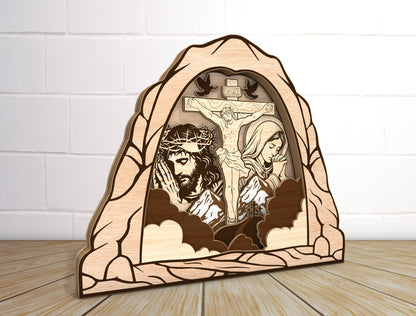 Layered Crucifixion Shadow Box Laser Cut File | Christian Faith Decor | Religious Wooden Art | Glowforge, xTool, LightBurn, etc.