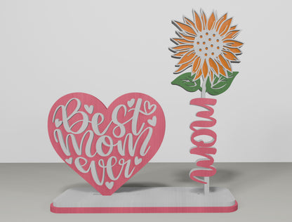Sunflower Mom Tabletop Decor SVG Bundle for Glowforge and xTool