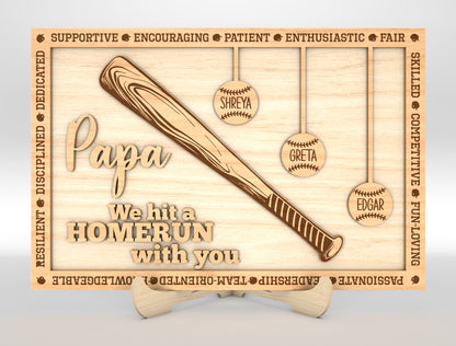 "Daddy We Hit A Home Run With You" Baseball Trophy Sign SVG for Glowforge and xTool