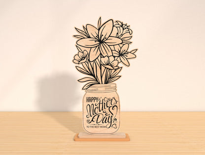 Mom Floral Vase Sign SVG Bundle Mother's Day for Glowforge and xTool