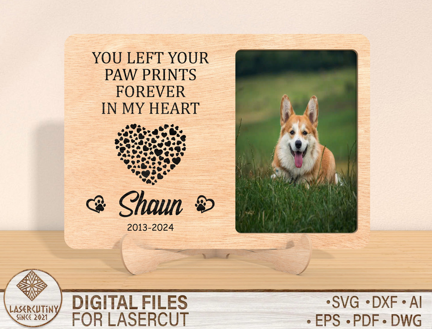 Pet Memorial Paw Print Heart Photo Frame SVG for Glowforge and xTool