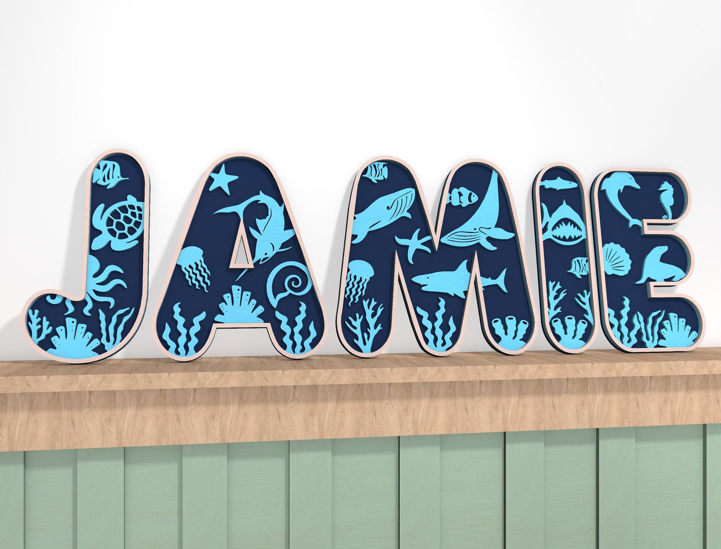 Personalized Ocean Alphabet Nursery SVG for Glowforge and xTool
