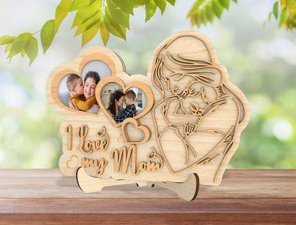 I Love My Mom Wooden Photo Frame SVG for xTool and LightBurn