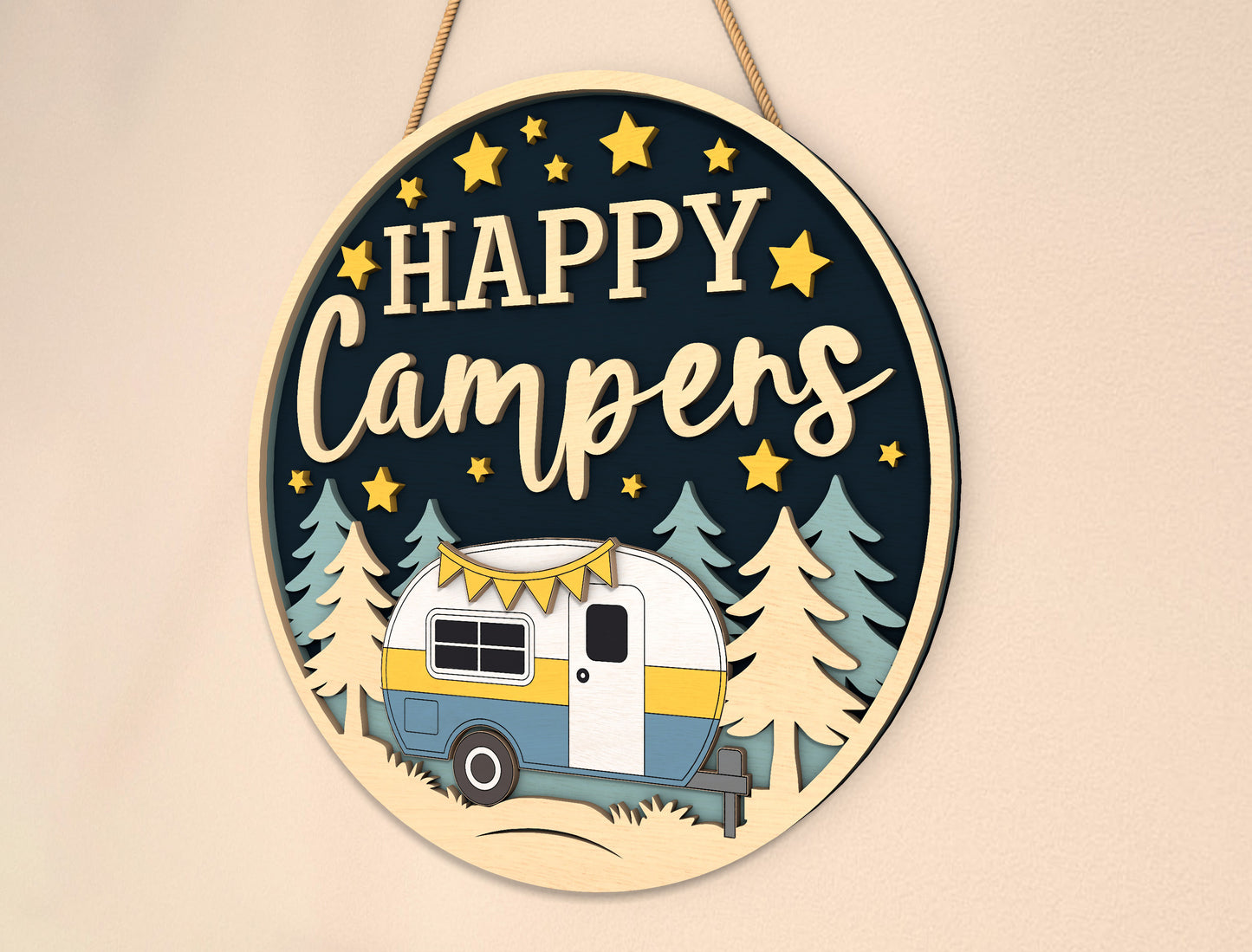 “Happy Campers” RV Door Sign SVG for LightBurn and Glowforge