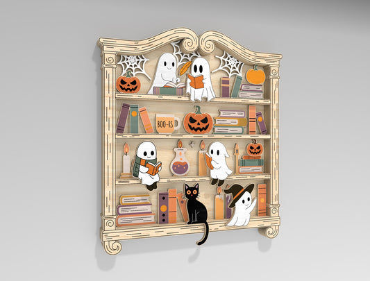 Halloween Ghost Bookshelf SVG Laser Cut Shelf Decor for LightBurn