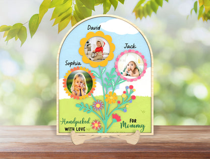 Personalized Mom Photo Frame SVG Flower Tree Kids for Glowforge and xTool