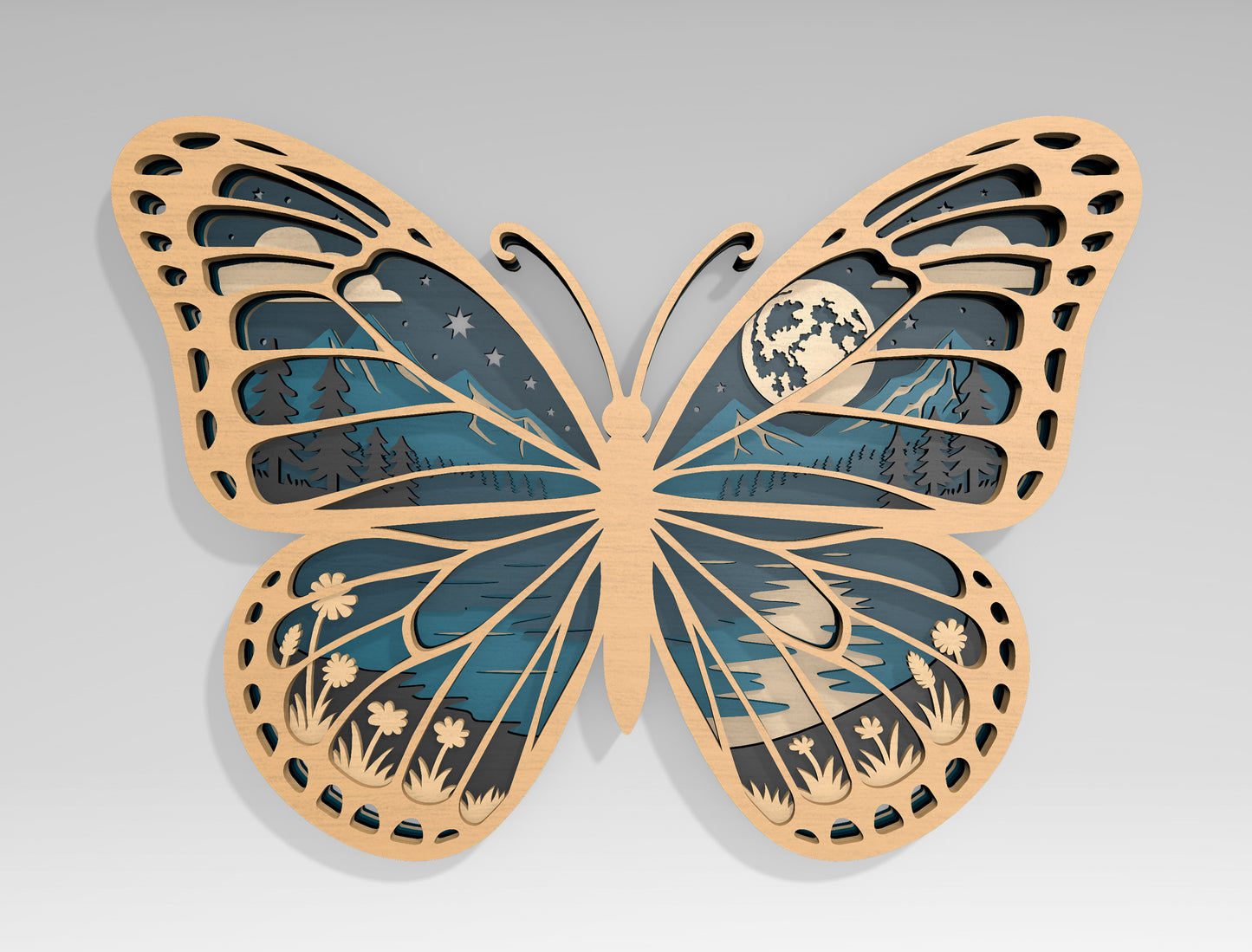 Multilayer Butterfly Landscape SVG Bundle Laser Cut File for Glowforge and xTool