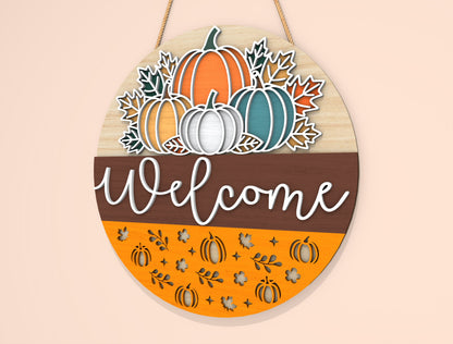 Welcome Pumpkin Gnome Door Hanger SVG Set for Glowforge xTool LightBurn | 2 Designs
