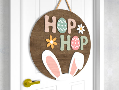 Hop Hop Easter Door Sign SVG Rustic Welcome Spring Neutral for LightBurn