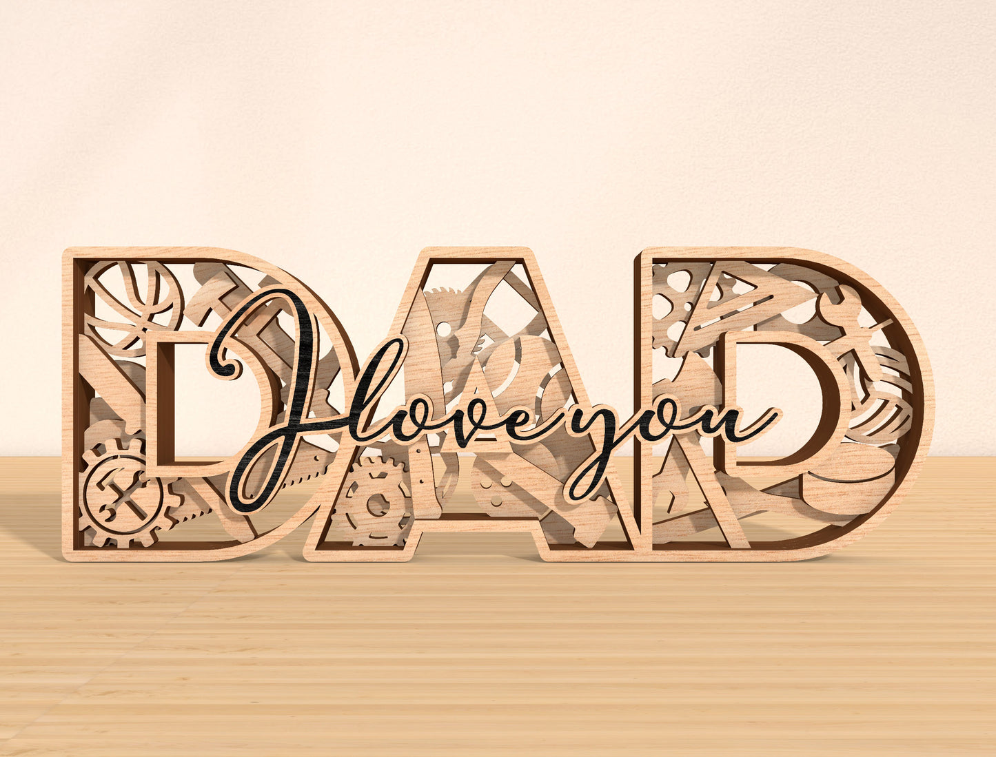 Dad Papa Pops Daddy Tabletop Sign Laser Cut File | Father’s Day Desk Decor | Layered Wooden Word Art | Glowforge, xTool, LightBurn