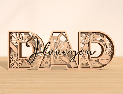Dad Papa Pops Daddy Tabletop Sign Laser Cut File | Father’s Day Desk Decor | Layered Wooden Word Art | Glowforge, xTool, LightBurn