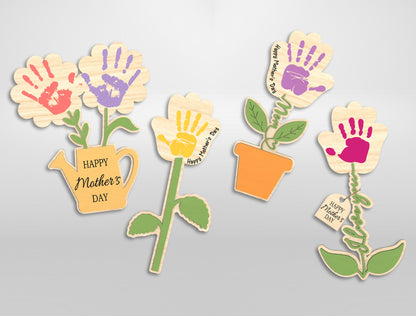 Kids Handprint Flower Decor SVG Bundle Mother's Day for LightBurn