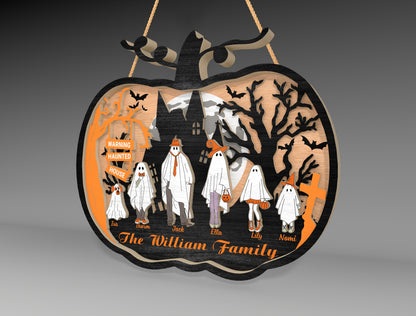 Personalized Halloween Ghost Family Pumpkin Sign SVG for Glowforge xTool