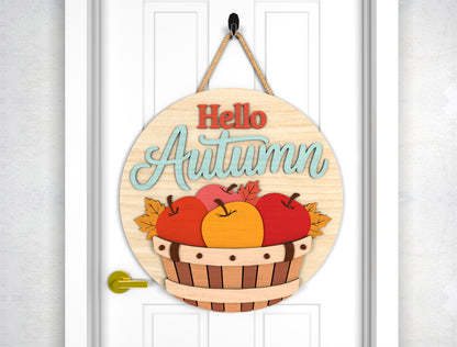 Happy Harvest Scarecrow and Hello Autumn Door Hanger SVG Set for Glowforge xTool LightBurn 2 Designs