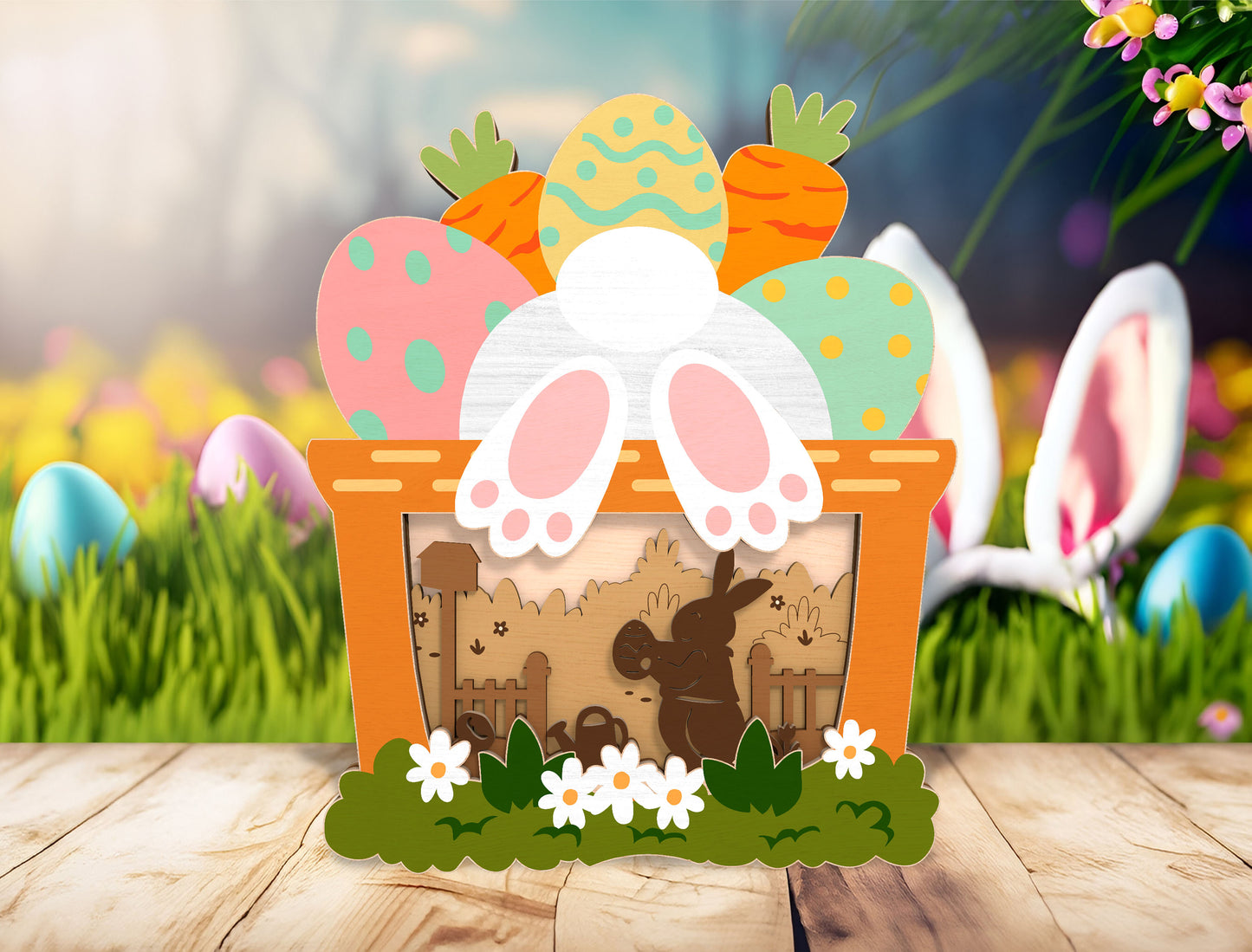 Easter Bunny Garden Multilayer SVG Layered Scene for LightBurn and xTool