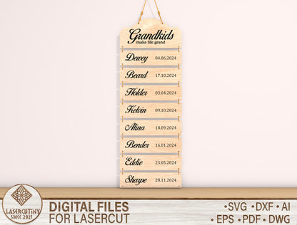 Grandkids Birth Stats Hanging Sign SVG for LightBurn and Glowforge