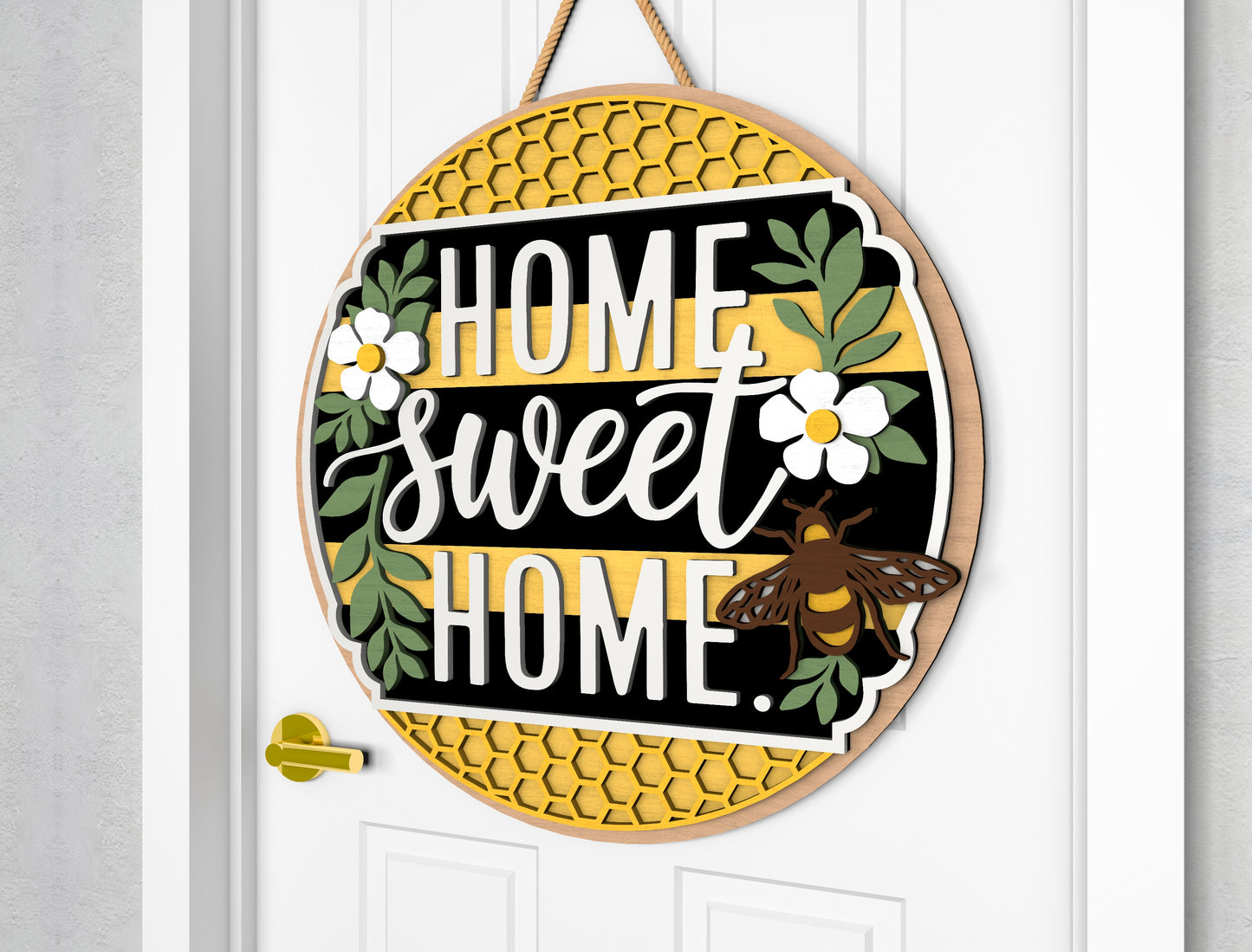 Home Sweet Home Bee Door Hanger SVG Laser Cut File for Glowforge and xTool