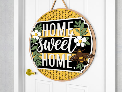 Home Sweet Home Bee Door Hanger SVG Laser Cut File for Glowforge and xTool