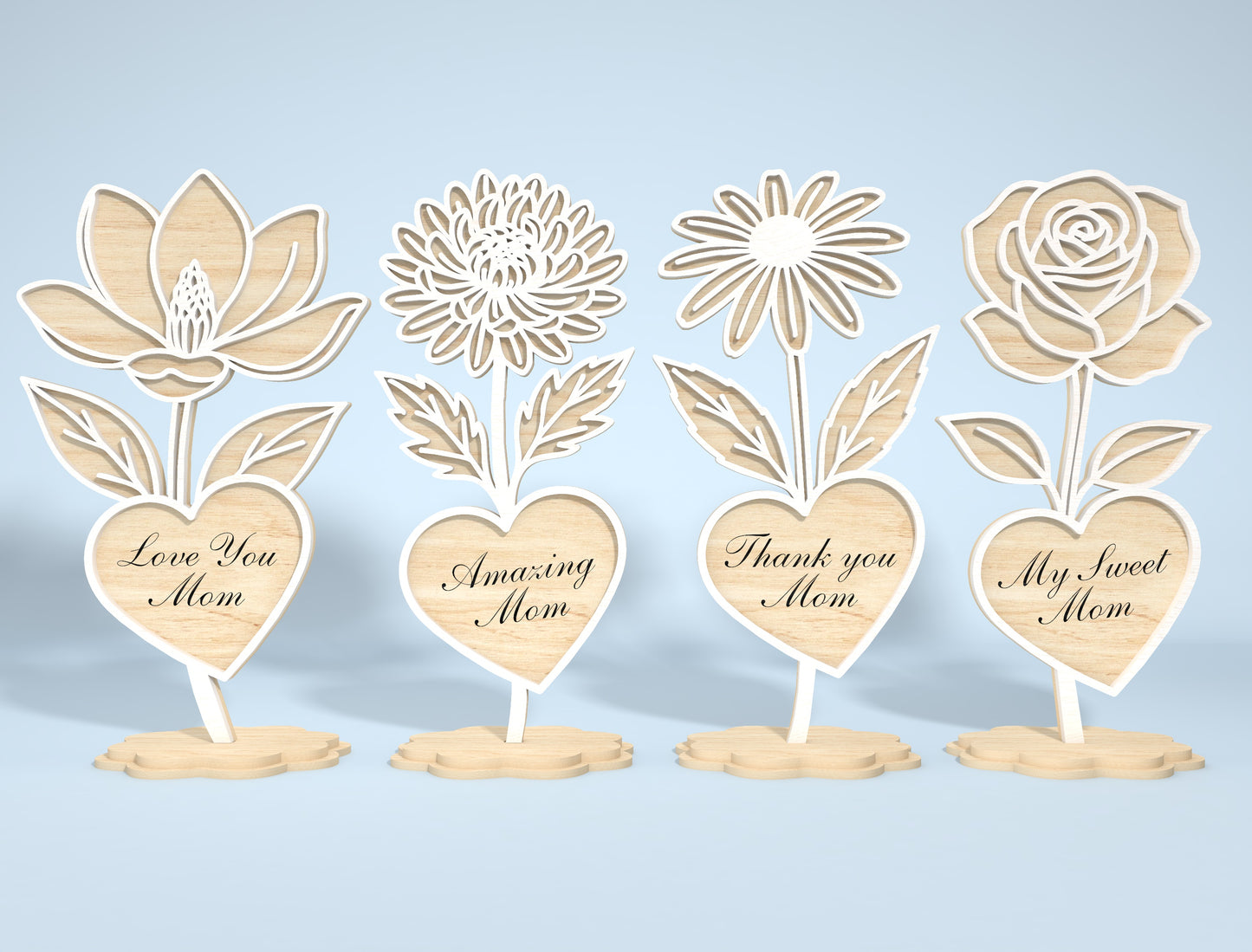 Minimalist Flower Heart Stand SVG Bundle for LightBurn and xTool