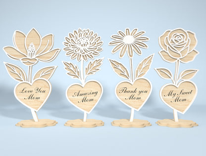 Minimalist Flower Heart Stand SVG Bundle for LightBurn and xTool
