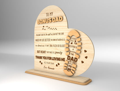 "To My Bonus Dad" Keepsake Sign SVG Laser Cut File for Glowforge and LightBurn