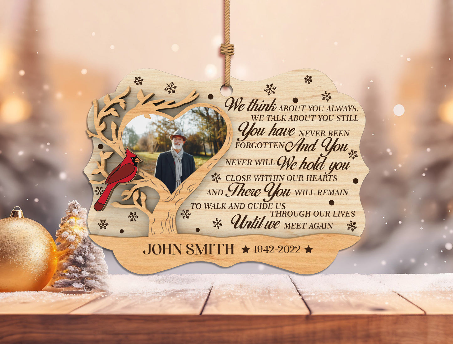 Scalloped Cardinal Photo Memorial Ornament SVG for LightBurn