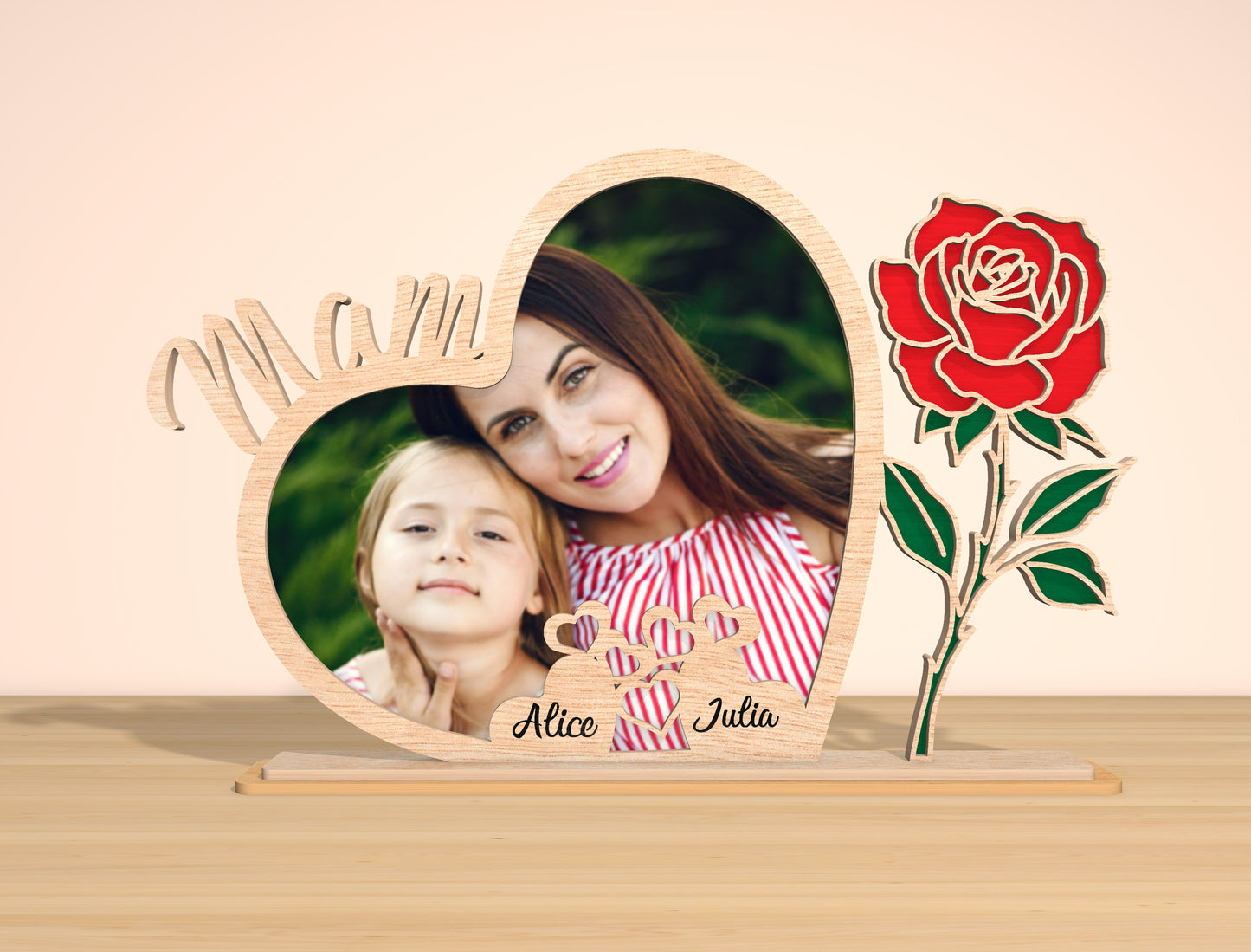 Mama Heart Photo Frame Laser Cut File | Mom Gift | Floral Wooden Photo Stand | Glowforge, xTool, LightBurn, etc.