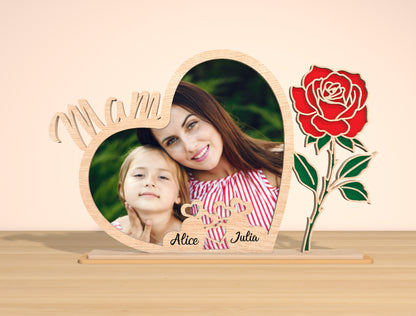 Mama Heart Photo Frame Laser Cut File | Mom Gift | Floral Wooden Photo Stand | Glowforge, xTool, LightBurn, etc.