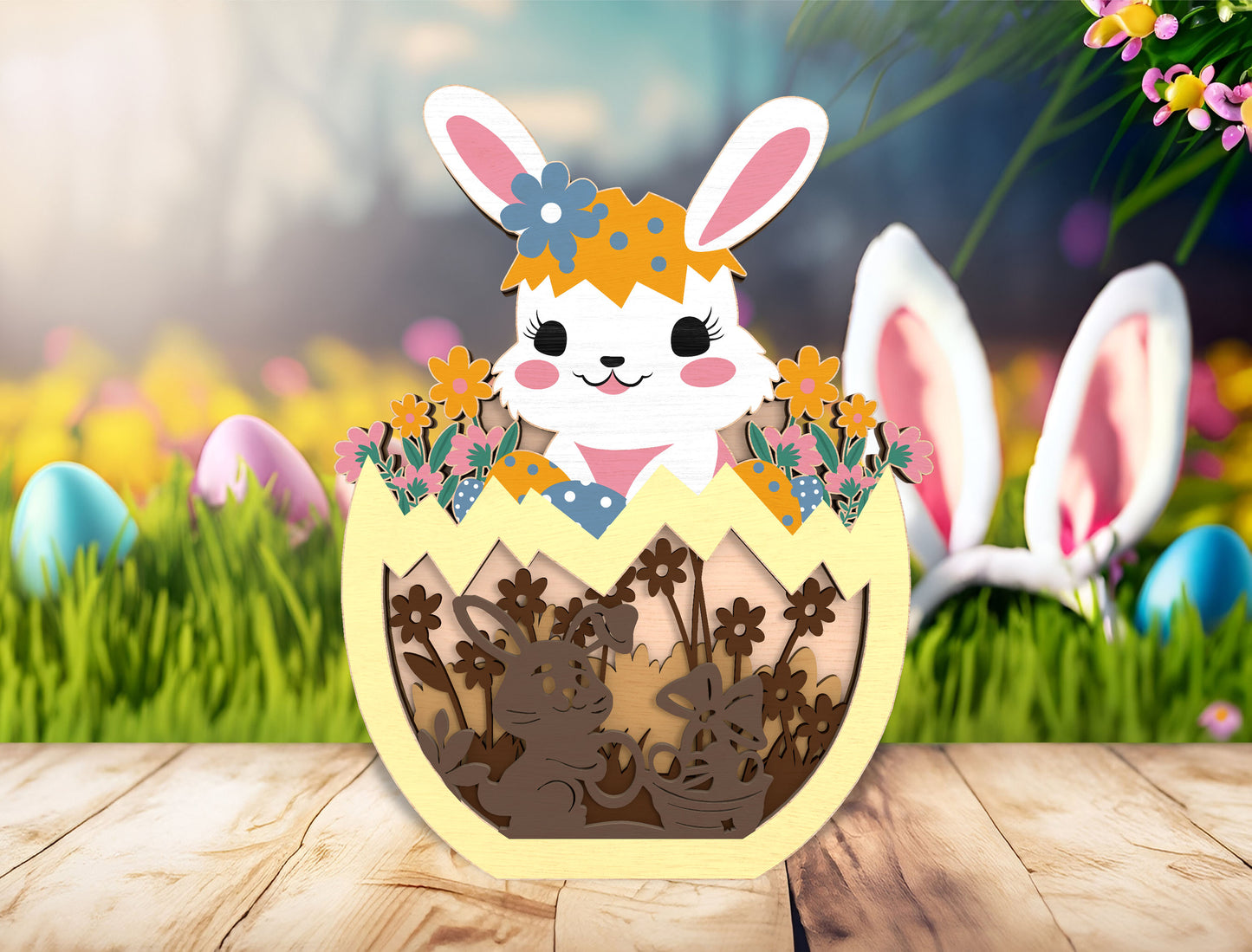 Easter Bunny Egg Multilayer Scene SVG Layered for xTool and Glowforge