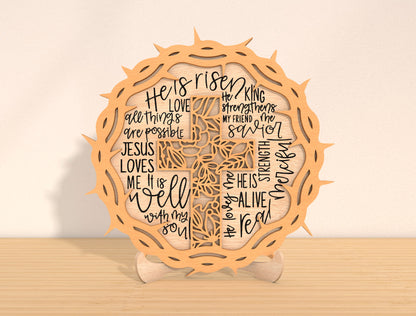 Easter Christian Cross Laser Cut File | He Is Risen Scripture Sign SVG | Wooden Religious Easter Table Decor | Glowforge, xTool, LightBurn, etc.