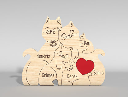 Cat Family Wooden Puzzle Sign SVG for Glowforge and LightBurn
