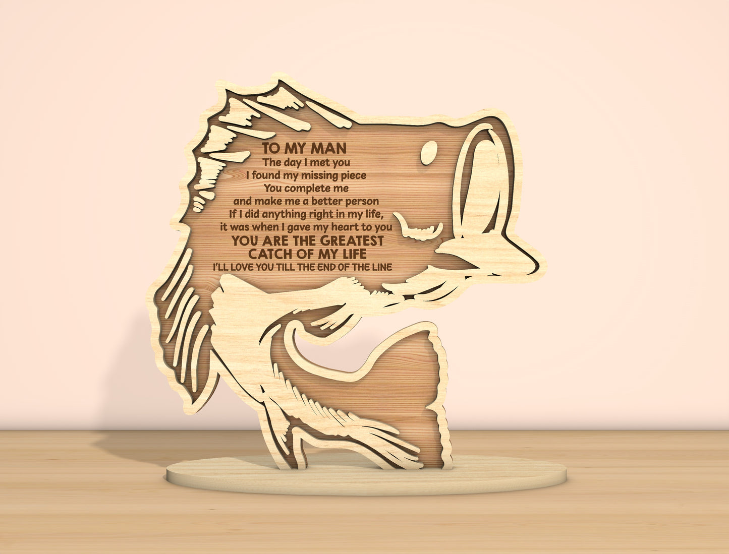 To My Man Fishing Laser Cut File Set | Romantic Fishing Quote Decor | Rustic Wooden Gift | Glowforge, xTool, LightBurn, etc.
