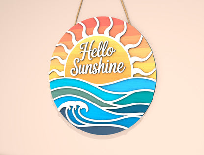 “Hello Sunshine” Beach Door Sign SVG for Glowforge and LightBurn