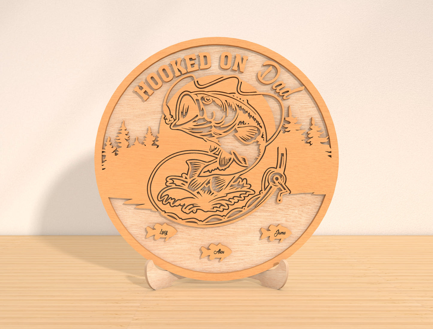 Personalized Father’s Day Fishing Round Sign SVG Laser Cut File for Glowforge and LightBurn