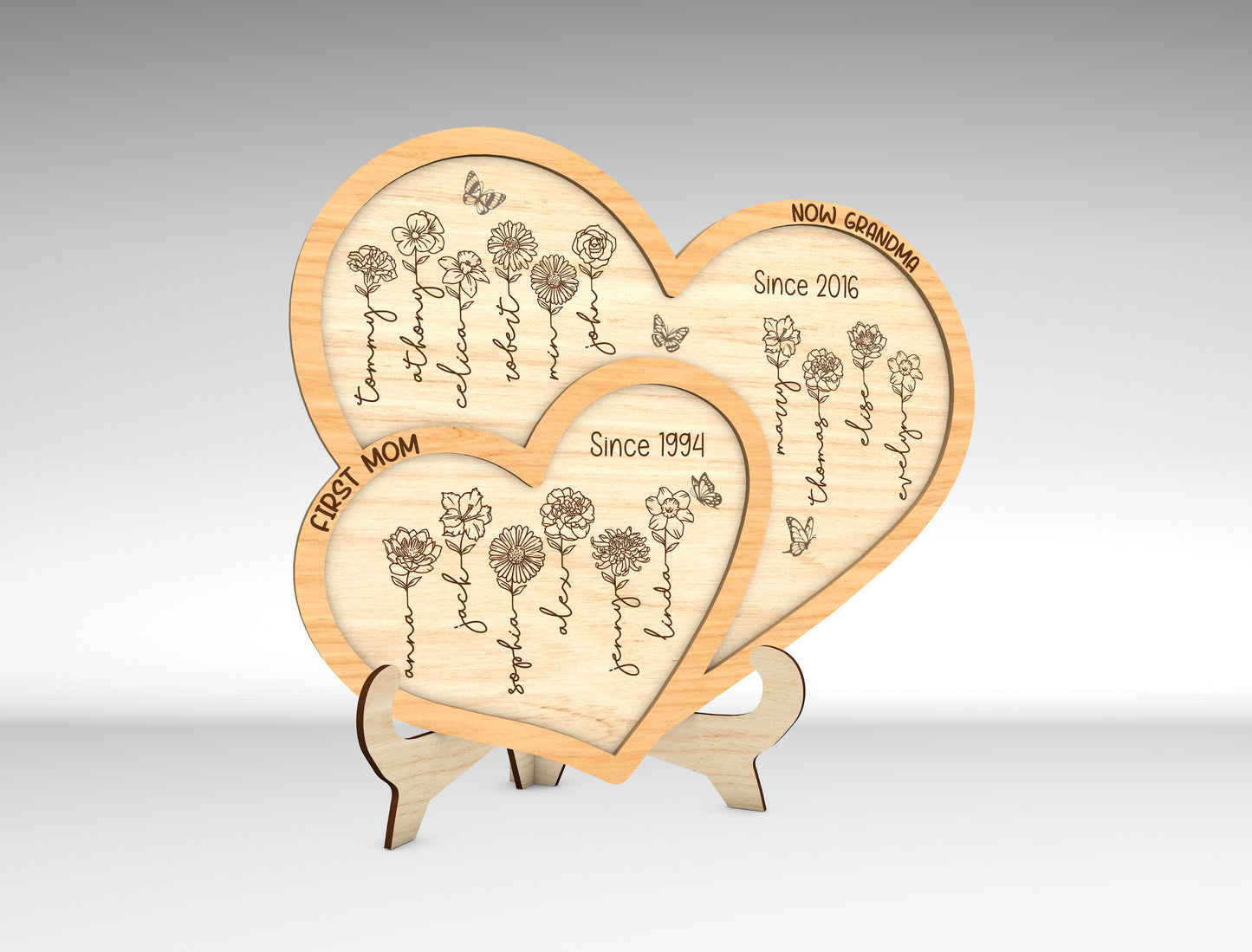 Custom Name Birth Month Flower Heart Sign SVG for Glowforge