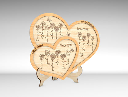 Custom Name Birth Month Flower Heart Sign SVG for Glowforge