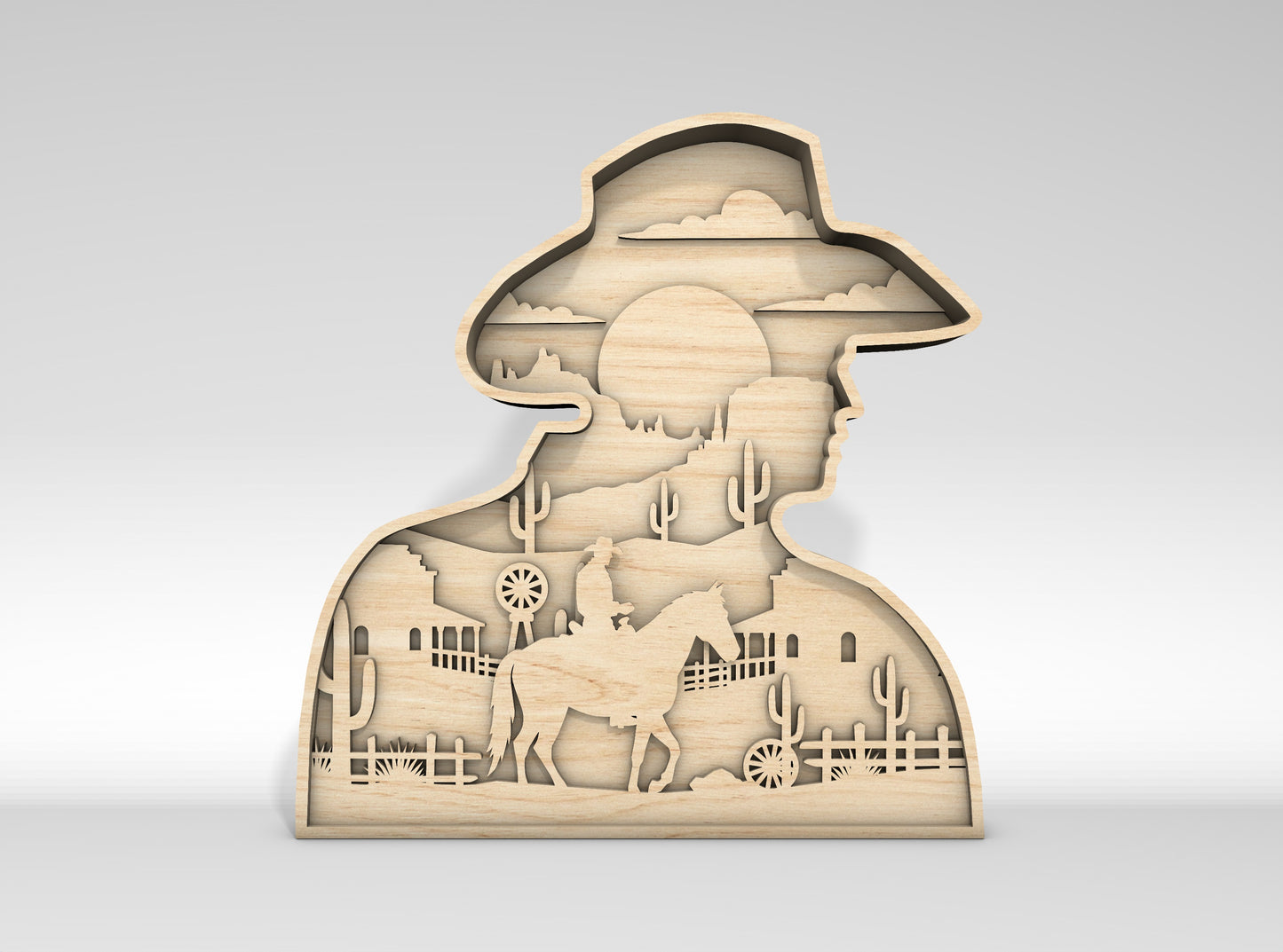 Western Cowboy Multilayer SVG Laser Cut File Bundle for Glowforge