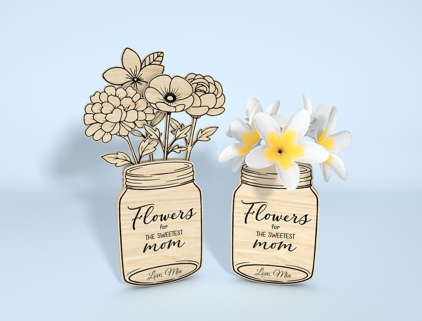 Mason Jar Flower Sign SVG Bundle 5 Designs 20 Flowers for Glowforge