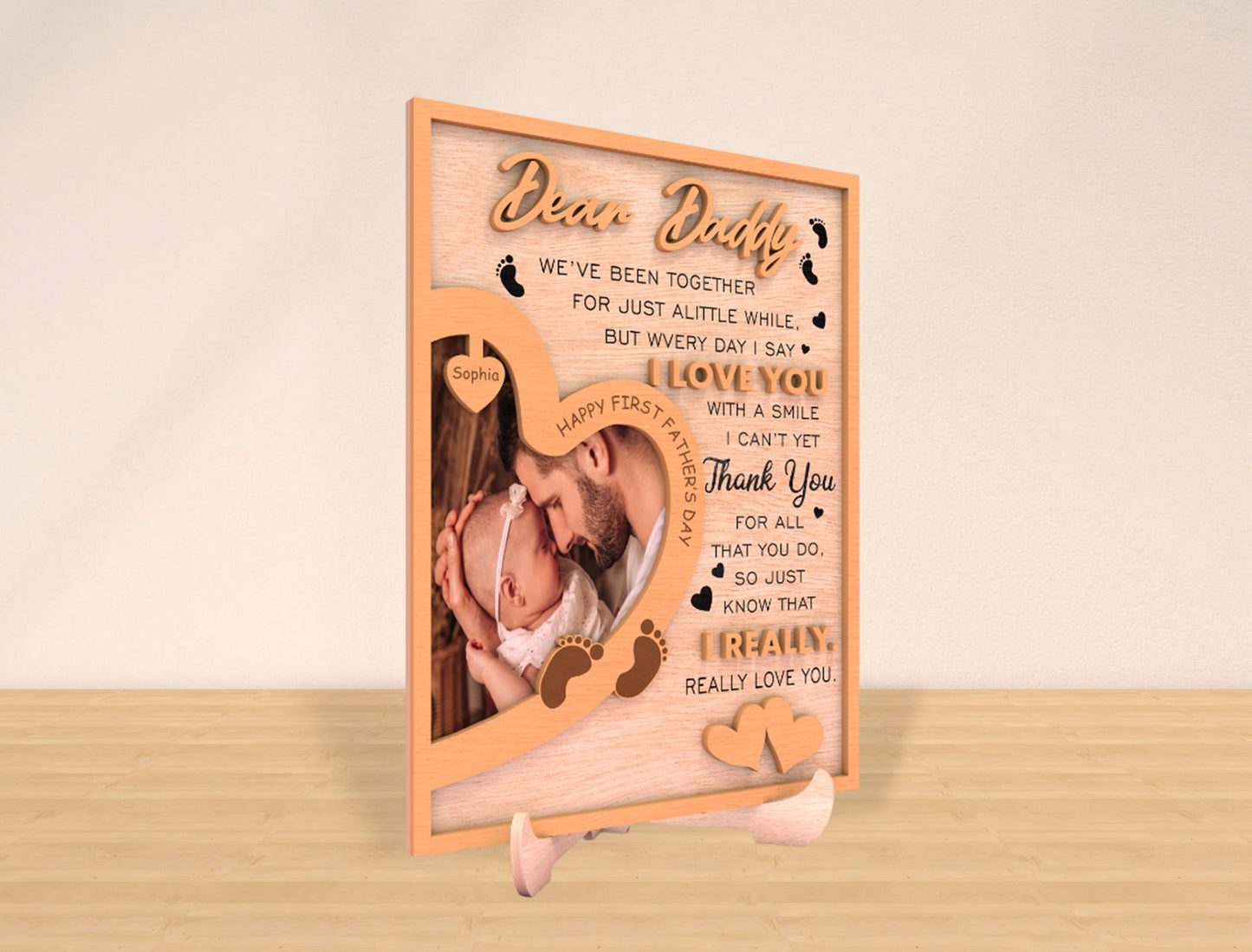 Bear Buddy First Father's Day Photo Frame SVG Laser Cut File for xTool and Glowforge