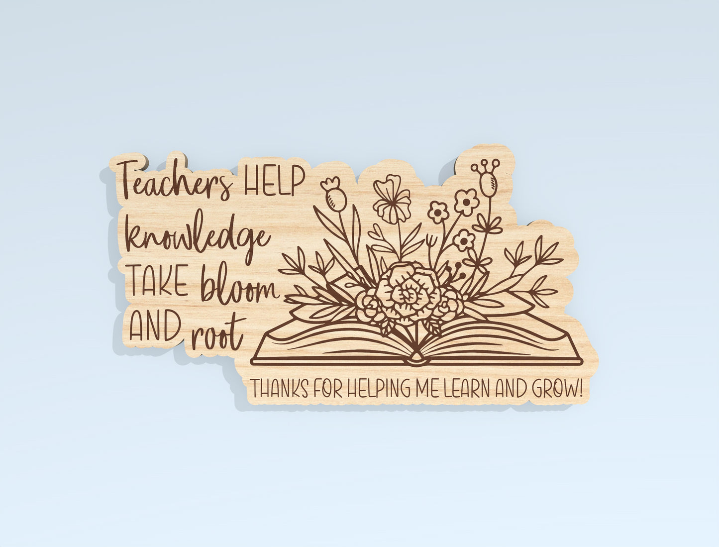 Teacher Floral Book Gift Tag SVG Laser Cut File for Glowforge and xTool