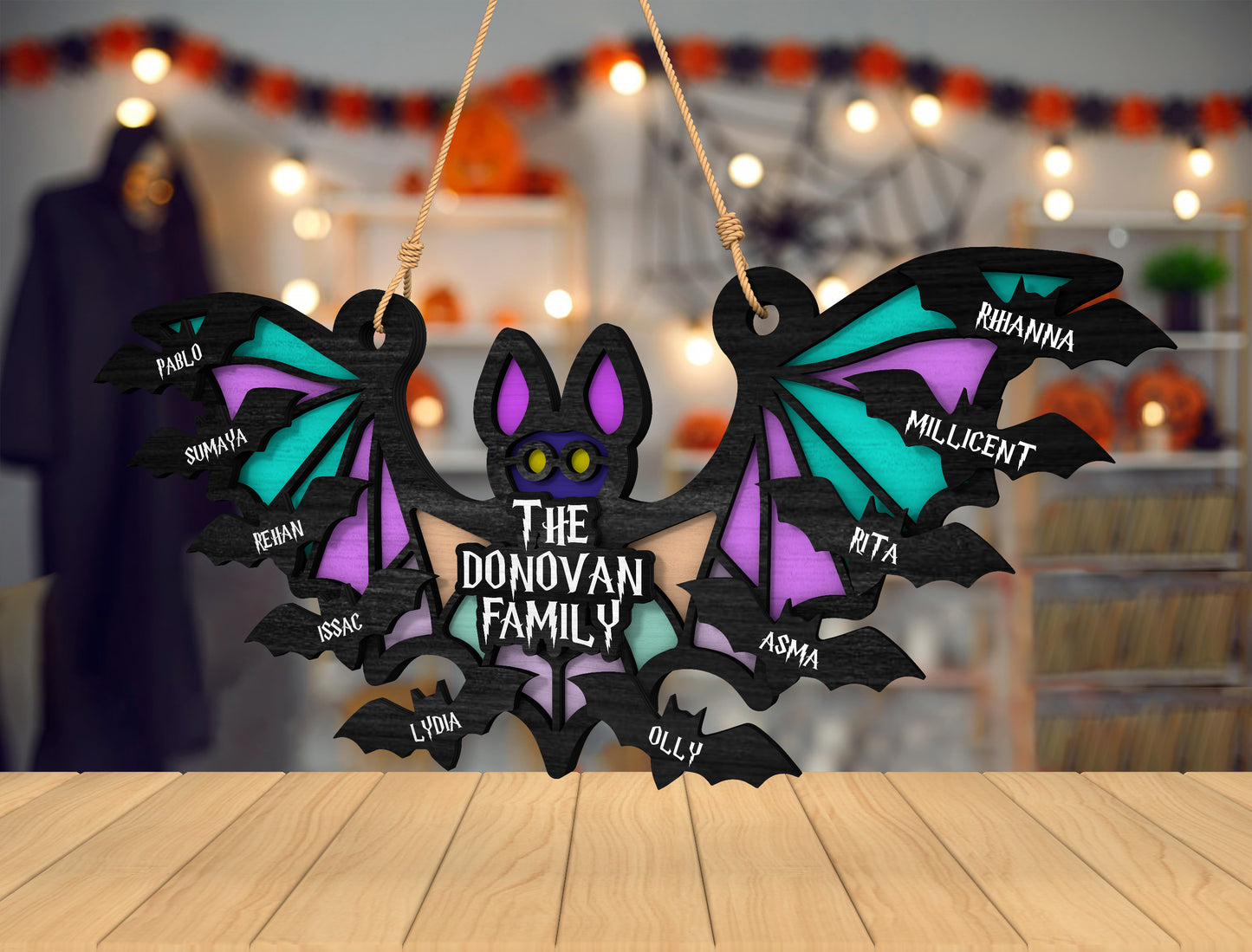 Personalized Bat Family Halloween Sign SVG for Glowforge xTool LightBurn