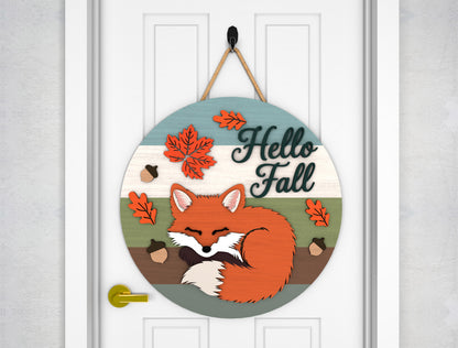 Hello Fall Fox and Gnome Door Hanger SVG Set for Glowforge xTool LightBurn 2 Designs