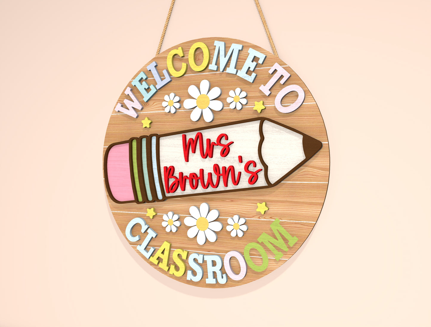 Personalized Teacher Pencil Door Sign SVG Laser Cut File for xTool and Glowforge