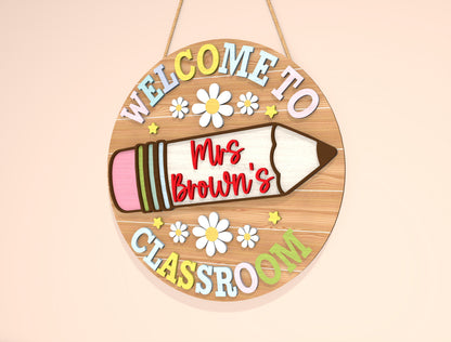 Personalized Teacher Pencil Door Sign SVG Laser Cut File for xTool and Glowforge