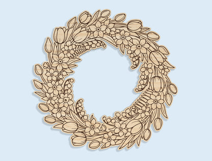 Floral Wreath Door Sign SVG Bundle Spring for LightBurn and xTool