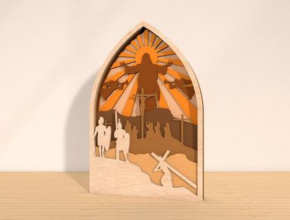 Easter Cross Scene SVG 7 Layer Multilayer Arch for Glowforge and xTool