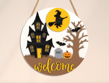Haunted House Round Door Hanger SVG Set for Glowforge xTool LightBurn 2 Designs