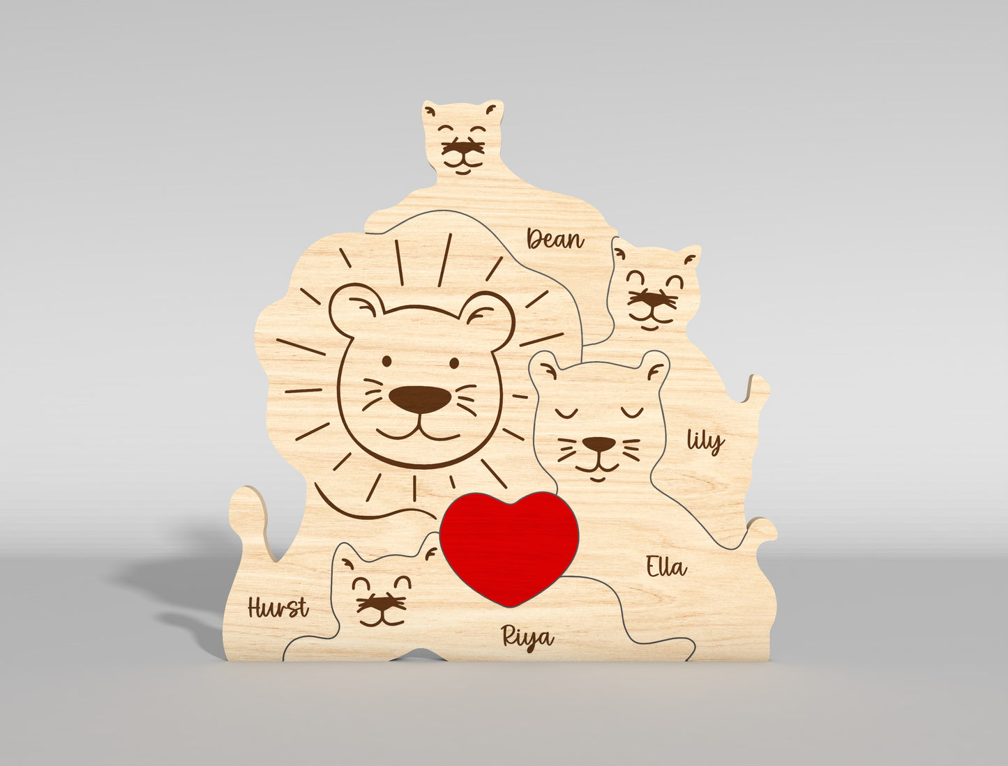 Lion Family Wooden Puzzle Sign SVG for LightBurn and xTool