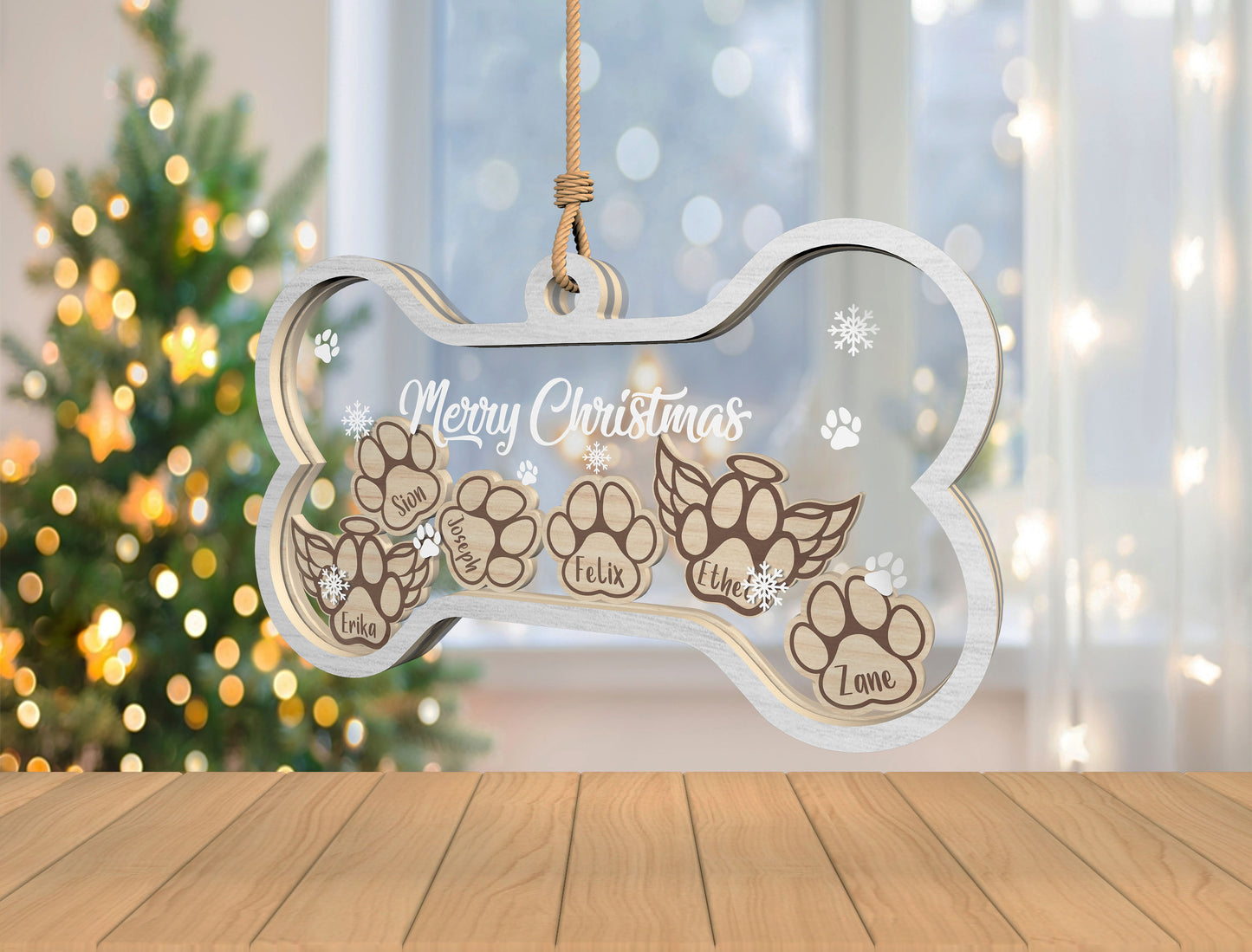Dog Bone Shaker Ornament SVG Pet Memorial Christmas Decor Laser Cut File for Lightburn